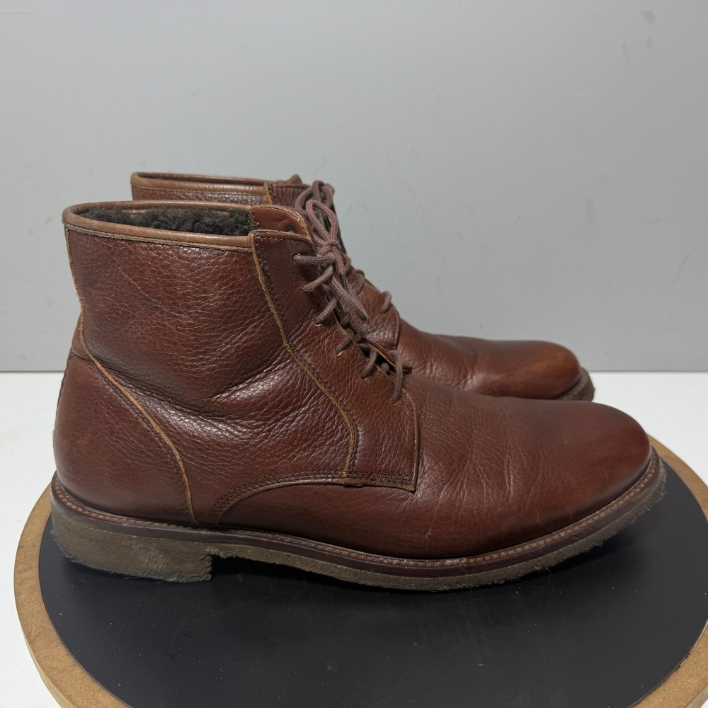 Johnston & Murphy Boots Men 11M‎ Sheepskin Lined Lace Up Brown Leather Workwear